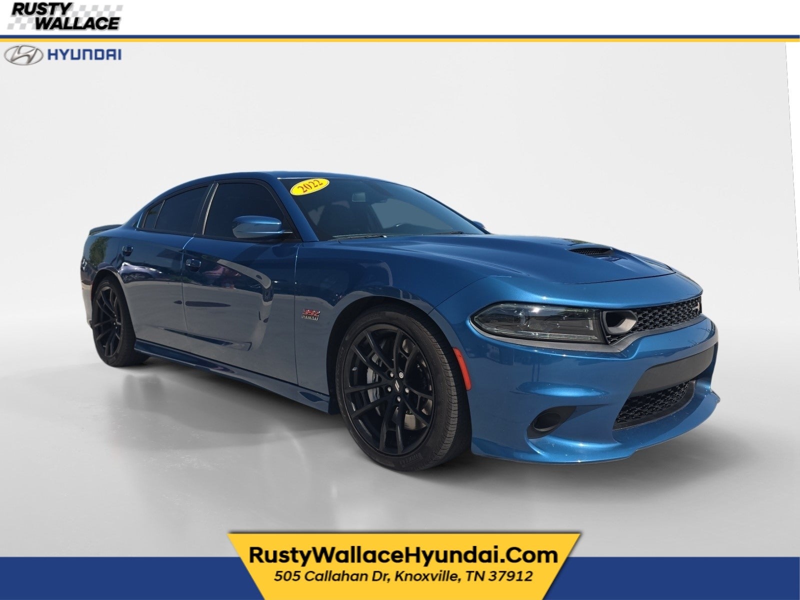 2022 Dodge Charger Scat Pack in Frostbite — front three-quarter view