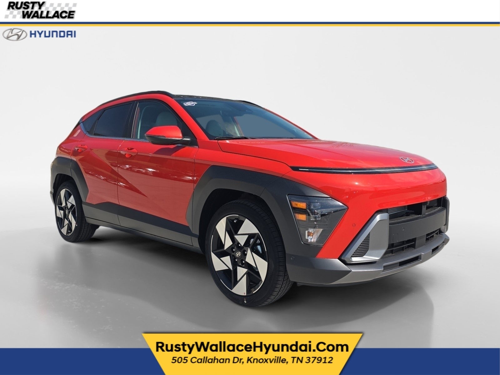 2026 Hyundai KONA Limited in Soultronic Orange Pearl — front three-quarter view
