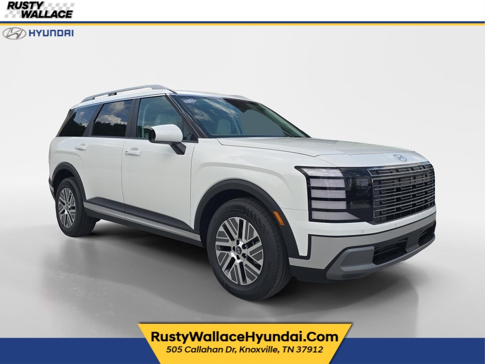 2026 Hyundai PALISADE HYBRID Blue SEL 8P in Creamy White Pearl — front three-quarter view